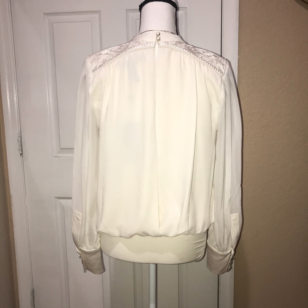 BCBG MAXAZRIA -Faux Wrap Cutout Bodysuit Blouse - Picture 6 of 12